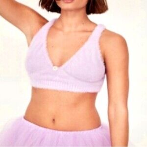 NEW For Love & Lemons Devon Faux Mohair Lavender Knit Sweater Bralette Size S